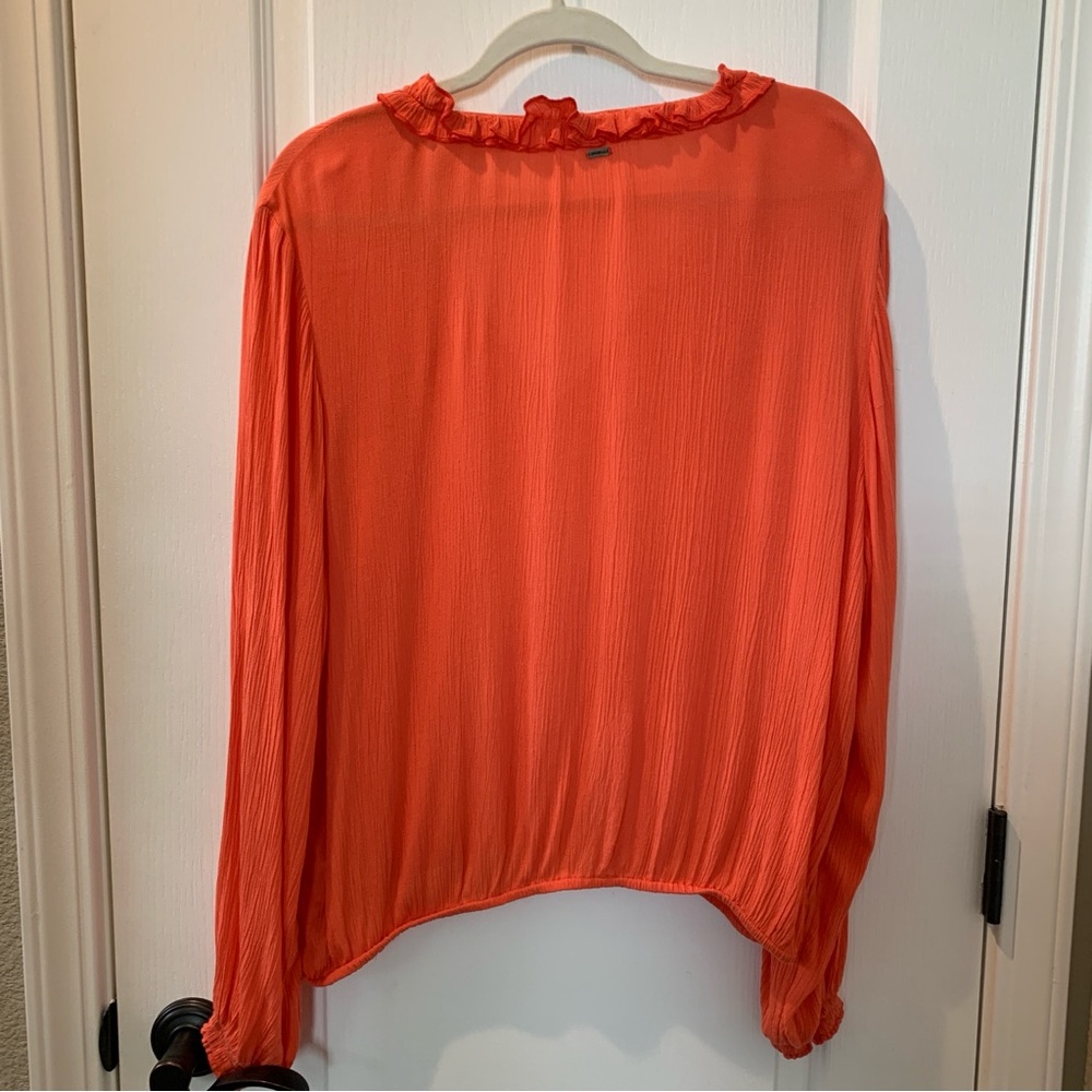 O’NEILL Women’s Long-sleeve Coral Orange Ruffle V-Neck Blouse Top XXL - Picture 8 of 12